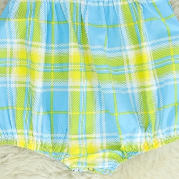 Marie Nicole Unisex Blue/yellow plaid Easter egg smocked bubble romper 0-3 month - Picture 4 of 4